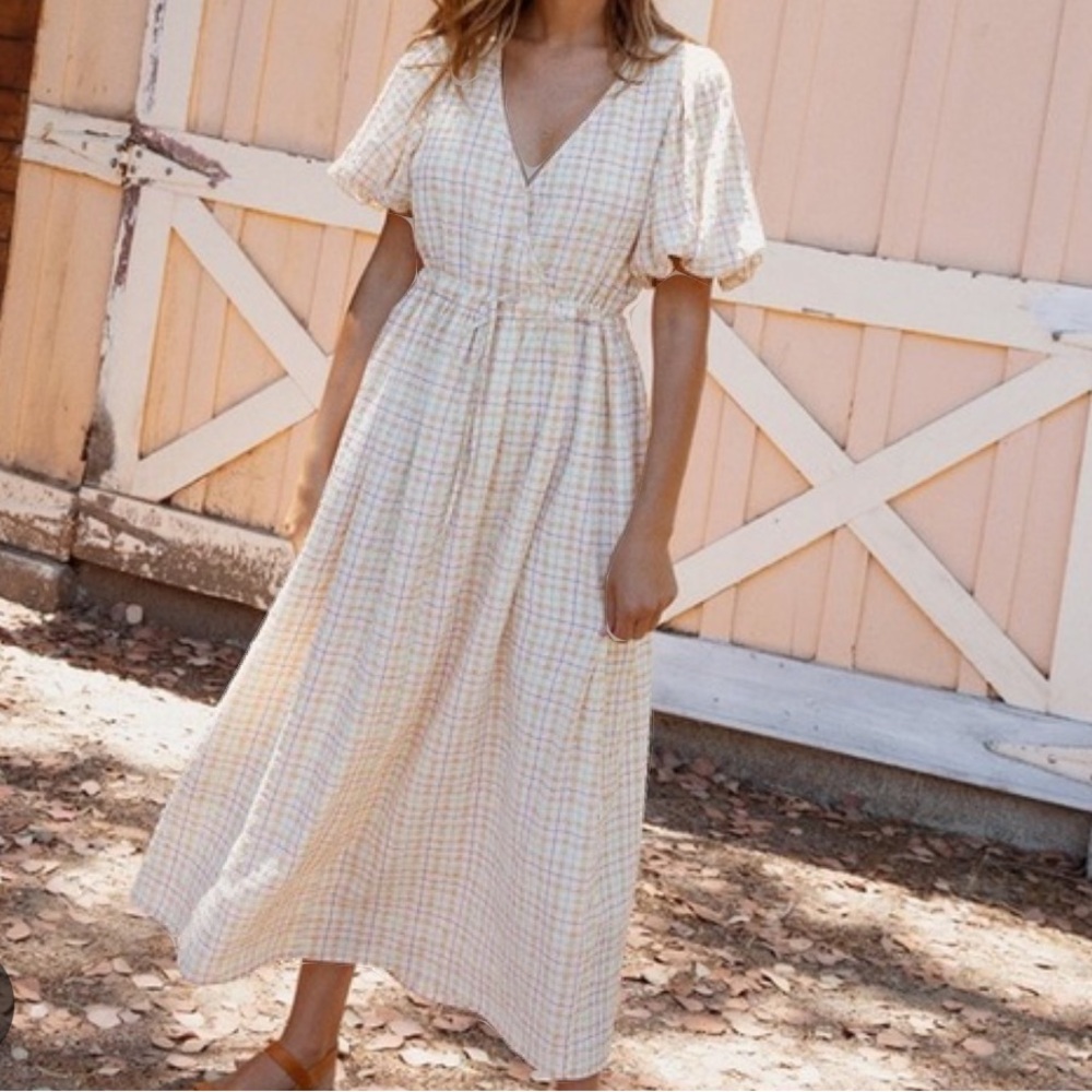 Christy Dawn Cream Plaid Maxi Dress - Picture 2 of 6